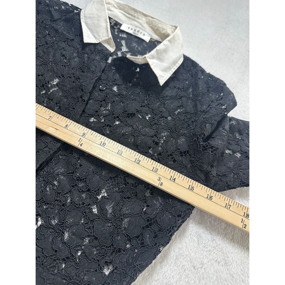 Sandro Lace Mini Dress Women 1 Black Very Good Contrast Collar Long Sleeve 3526 - Picture 5 of 8